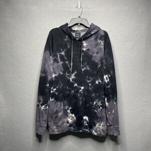 RVCA XL Tie-Dye Pullover Hoodie Black & Gray Cotton Blend Kangaroo Pocket
